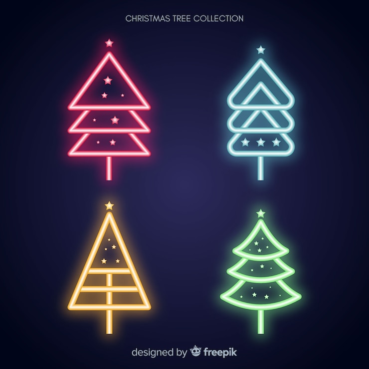 Free Vector neon christmas tree collection
