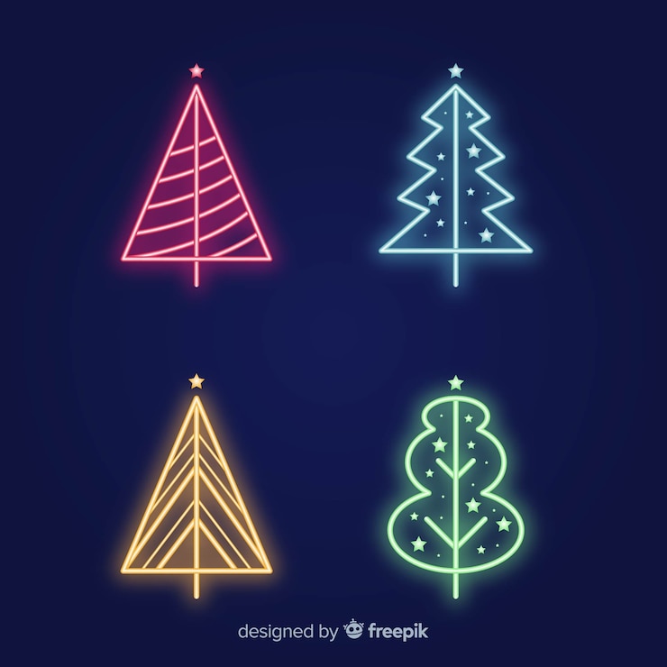 Free Vector neon christmas tree collection