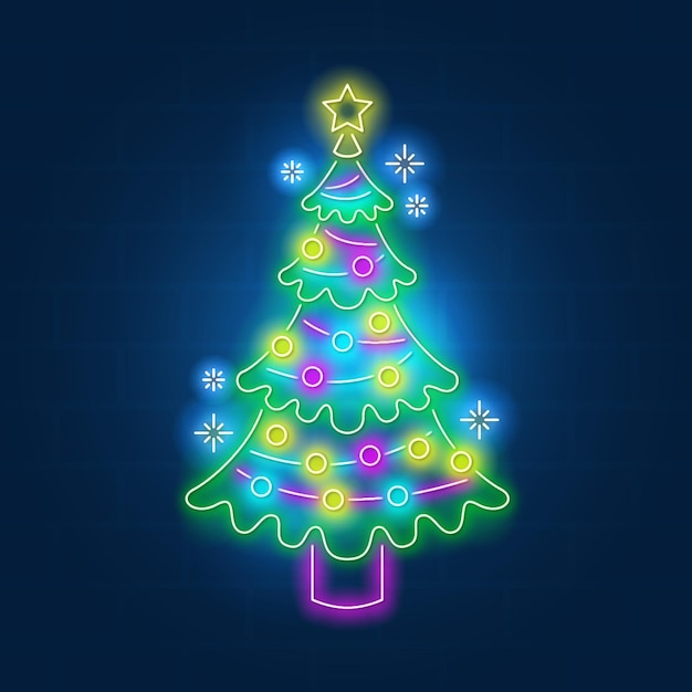 Vettore gratuito concetto di albero di natale al neon