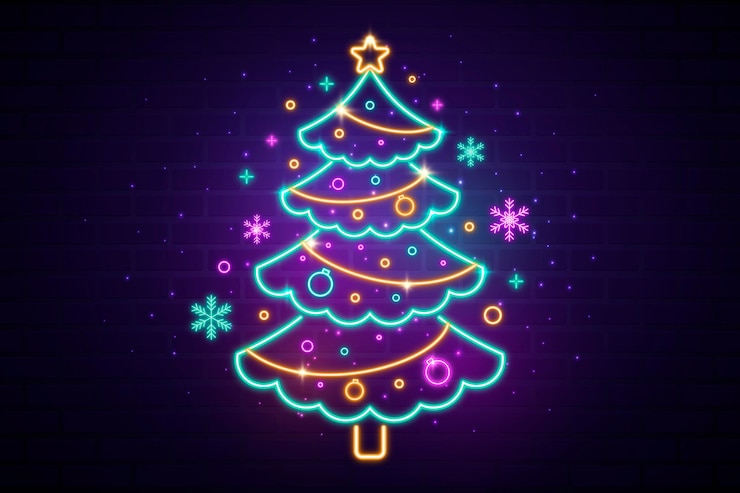 Free Vector neon christmas tree template