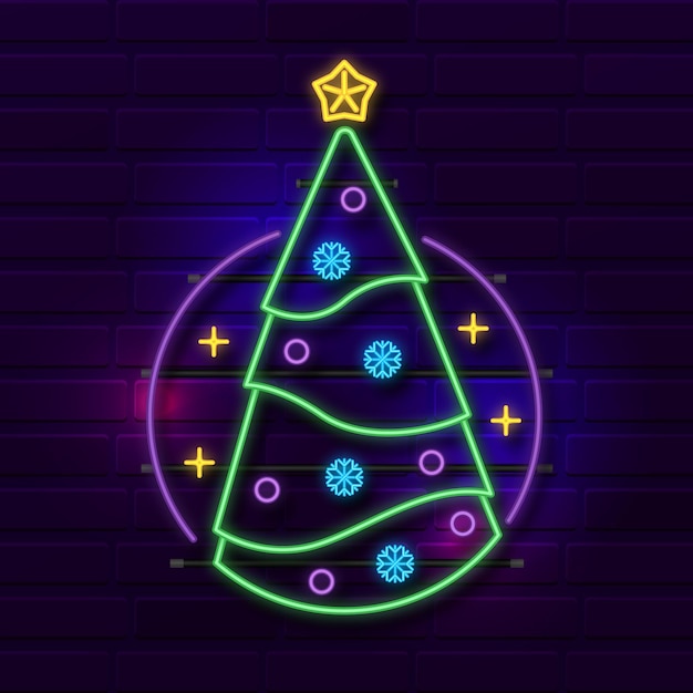 Vettore gratuito albero di natale al neon