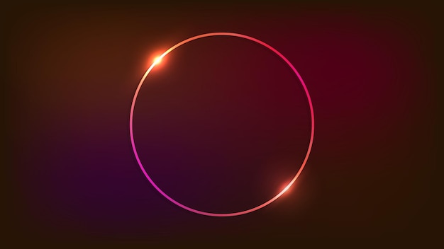 Неоновая рамка круга с блестящими эффектами на темном фоне. пустой светящийся техно фон. векторная иллюстрация.