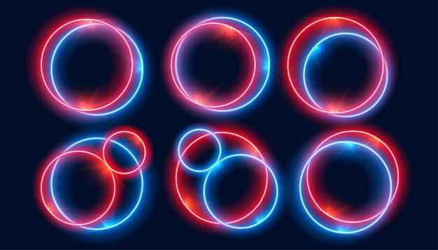 Neon circle frames set in red and blue colors