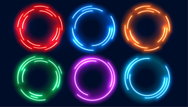 Neon circles frame set in six colors