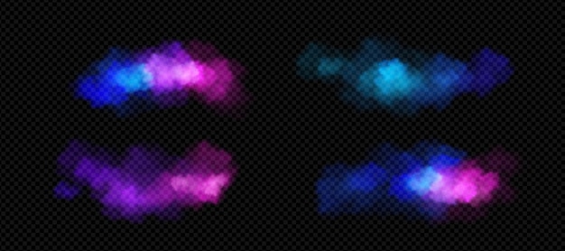 Бесплатное векторное изображение Неоновое облако в ярко-розовом фиолетовом и синем цветах реалистичная векторная иллюстрация волшебной фантазии и футуристического тумана волшебный сюрреалистический дым с эффектом градиента ярко освещенные кучевые элементы