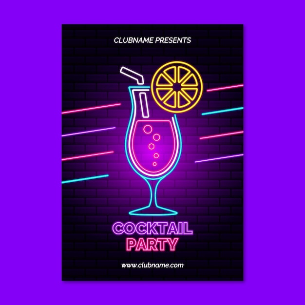 Vettore gratuito poster per cocktail party al neon