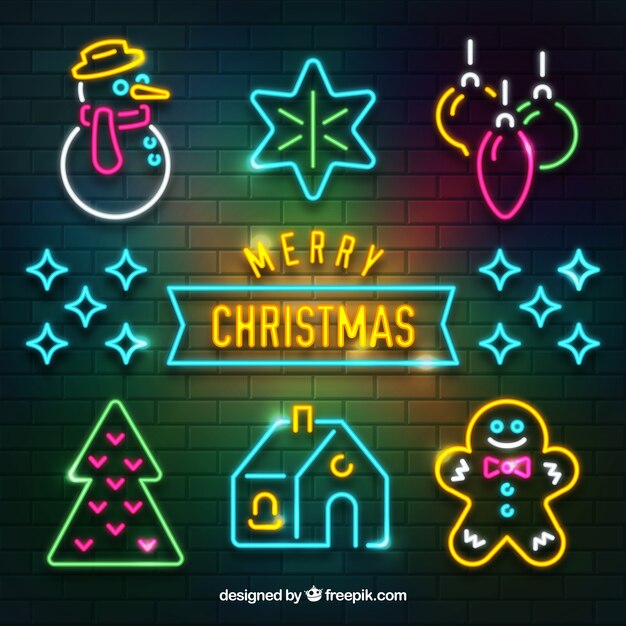 Neon collection of christmas attributes