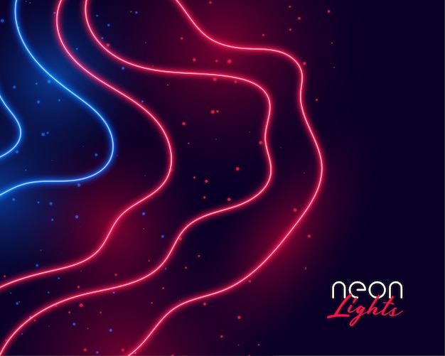 Sfondo di linee curve al neon nei colori rosso e blu