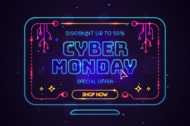 Free vector neon cyber monday concept