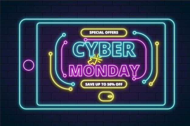 Free vector neon cyber monday concept