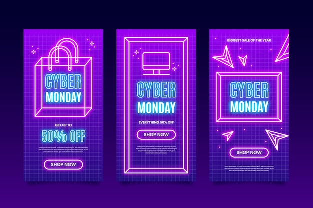 Neon cyber monday instagram stories template