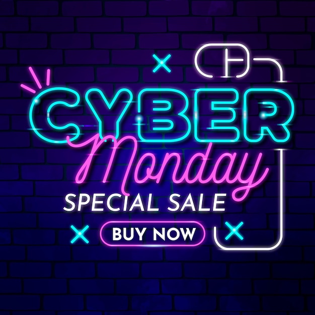 Free vector neon cyber monday text promo