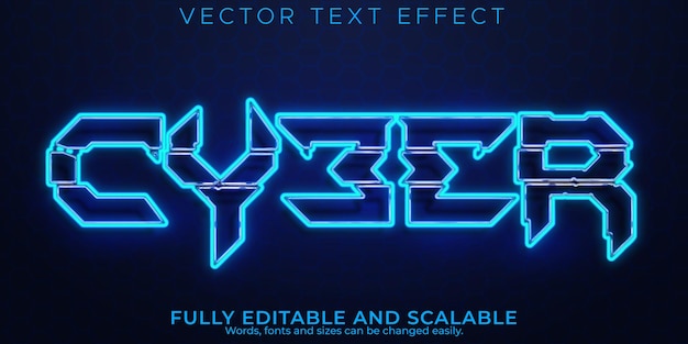 Free vector neon cyber text effect, editable party and gamer text style