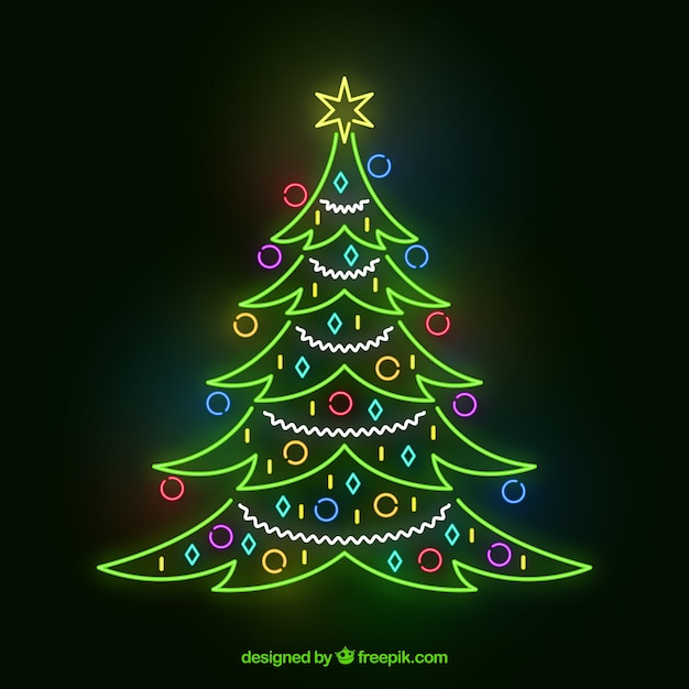 無料ベクター ネオン装飾クリスマスツリー