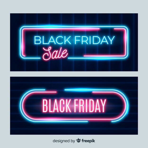 Neon design black friday banners template