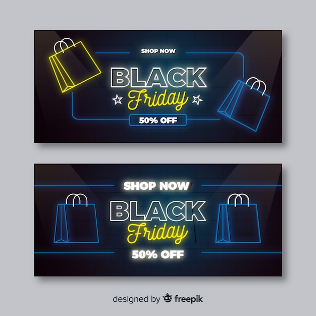 Neon design black friday banners template