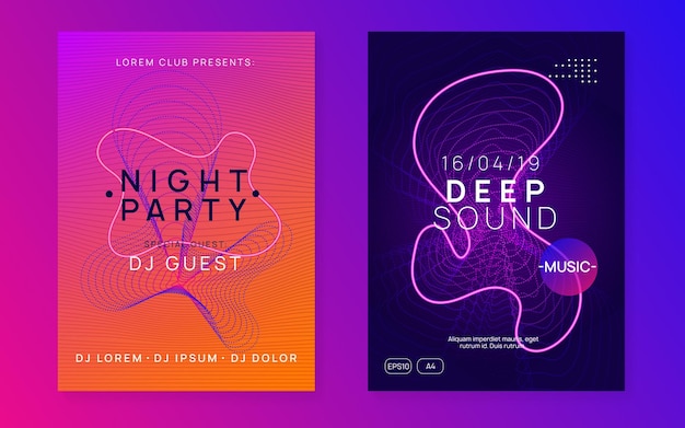 Free vector neon dj flyer electro dance music electronic sound event club