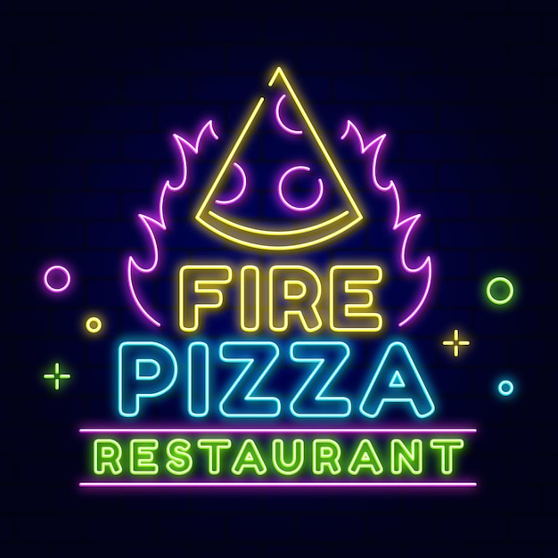 Neon fire pizza restaurant sign