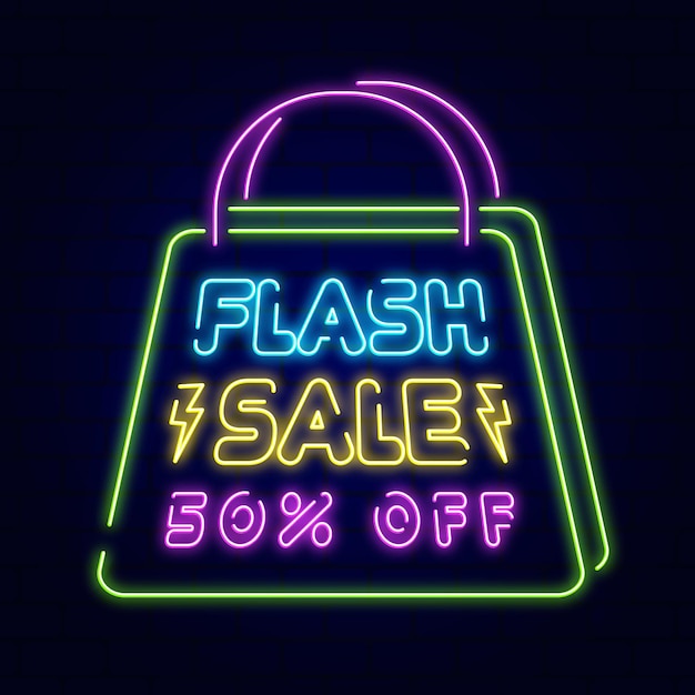 Neon flash sale sign with discount