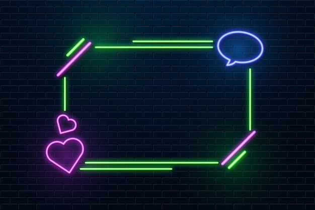 Free vector neon frame with heart shapes