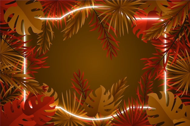 Free vector neon frame with leaves background