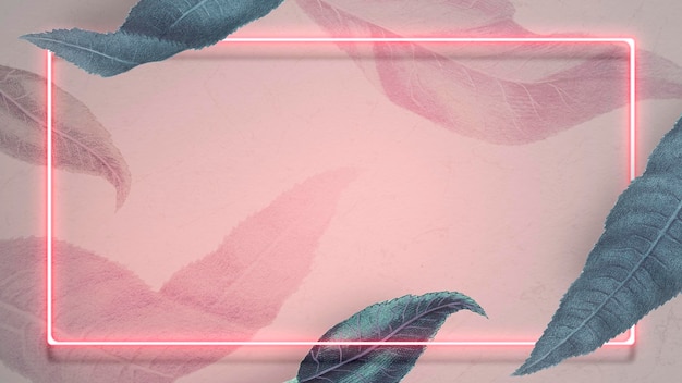 Free vector neon frame with peach leaves social template