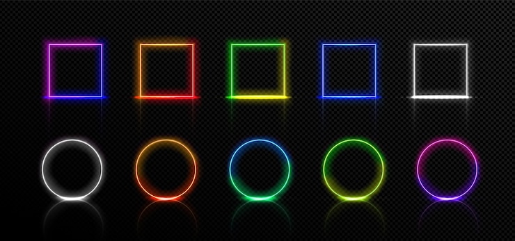 Free Vector neon frames isolated led square and round borders