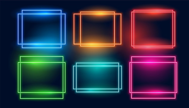 Free vector neon frames set of six in square and rectangle style