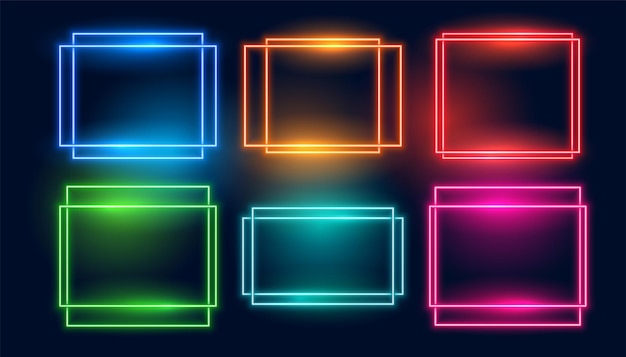 Neon frames set of six in square and rectangle style