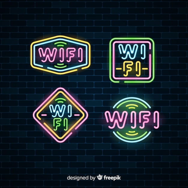 Raccolta di segno di wifi gratuito al neon