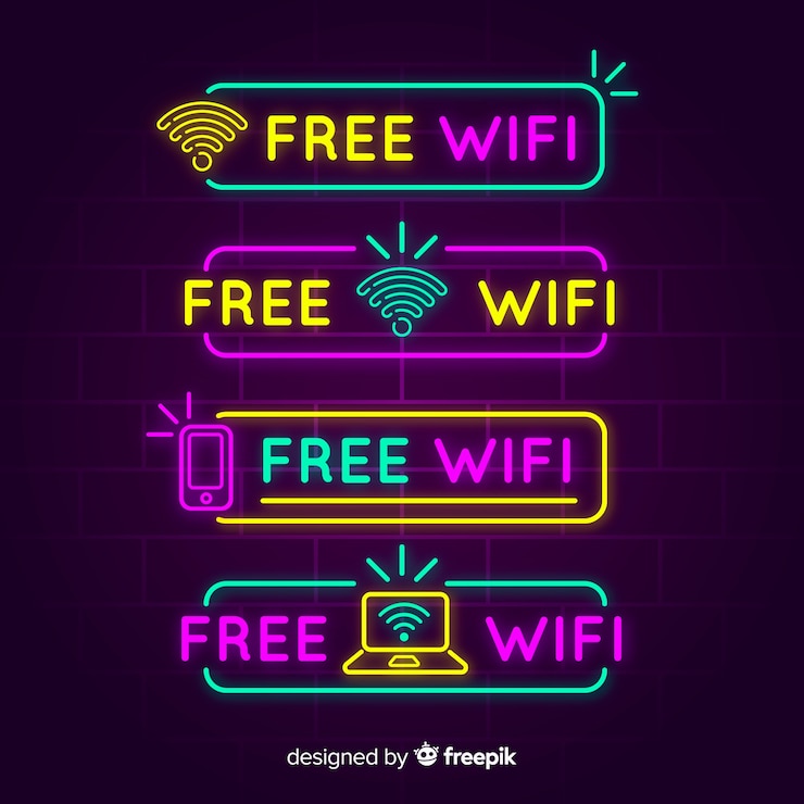 Free Vector neon free wifi sign collection
