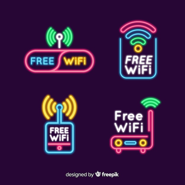 Vettore gratuito raccolta di segno di wifi gratuito al neon