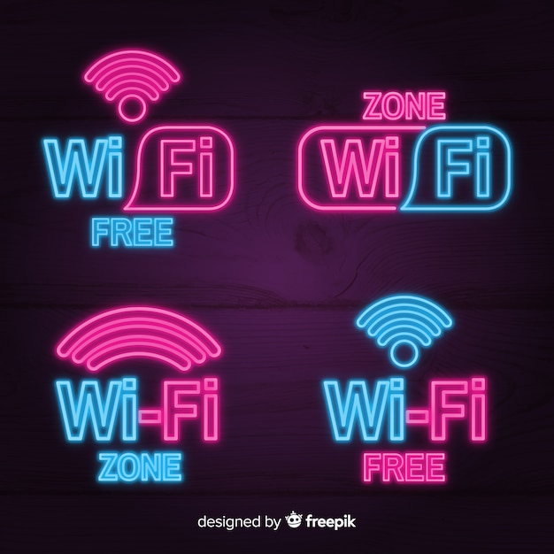 Vettore gratuito raccolta di segno di wifi gratuito al neon