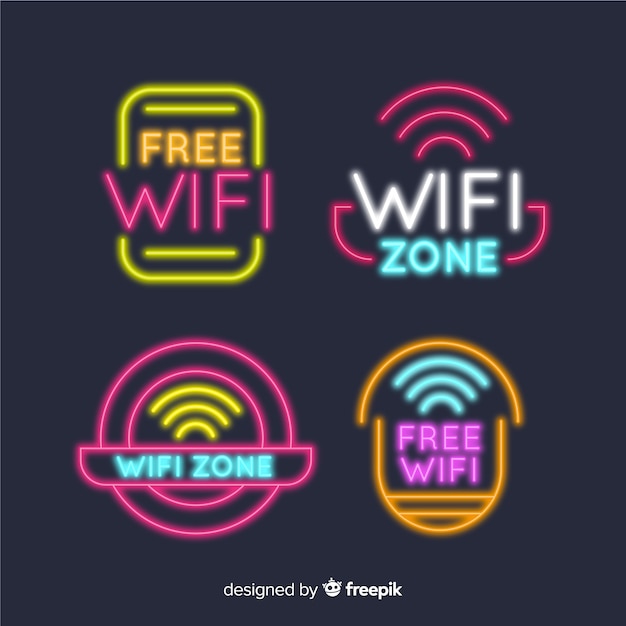 Free vector neon free wifi sign collection