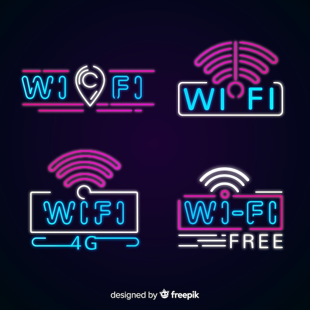 Free vector neon free wifi sign collection