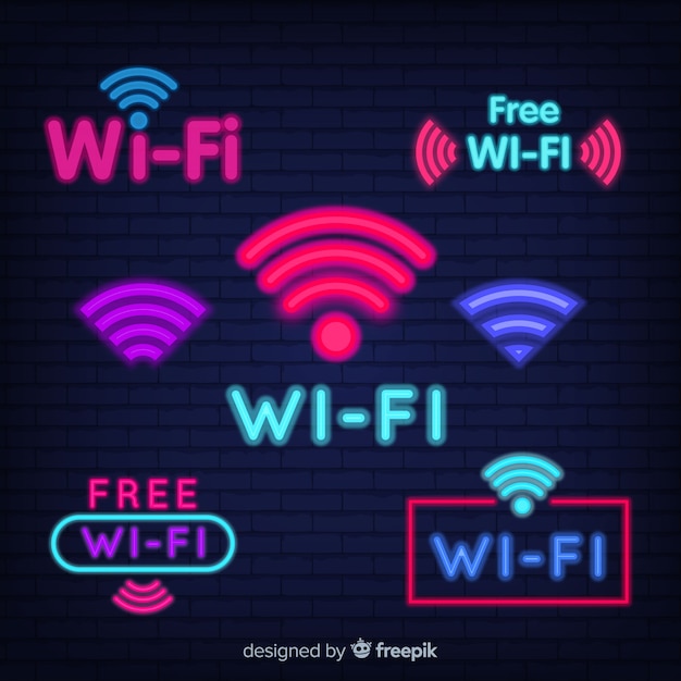 Raccolta di segno di wifi gratuito al neon