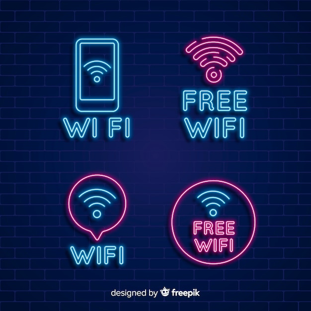 Free vector neon free wifi sign collection