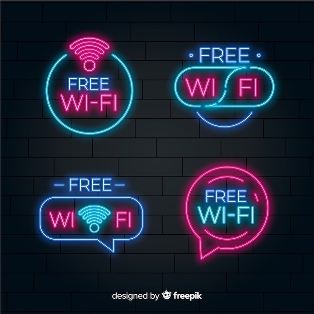 Free vector neon free wifi sign collection