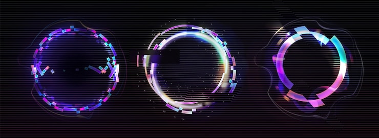 Free Vector neon glitch effect circle digital ring frame