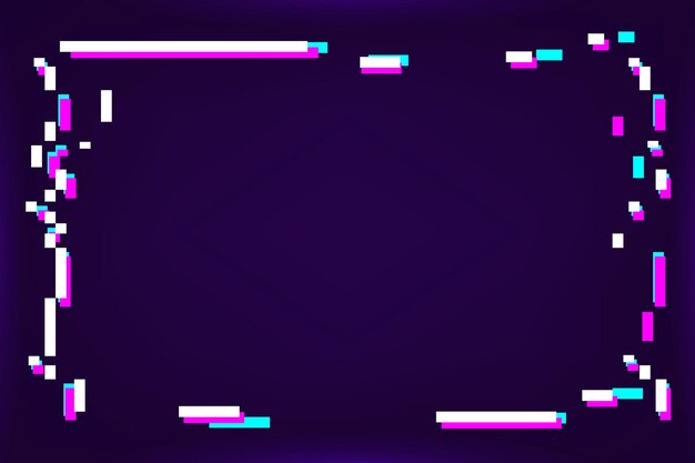 Neon glitched frame on a dark purple background