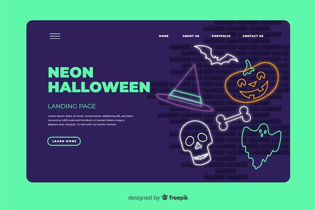 Free vector neon halloween landing page template