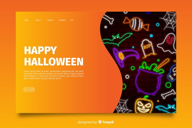 無料ベクター ネオンハロウィーンのランディングページ