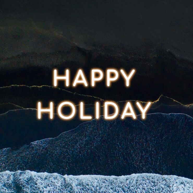 Free Vector neon happy holiday text vector wavy surface