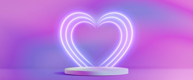 Free Vector neon heart arch with podium on hologram background
