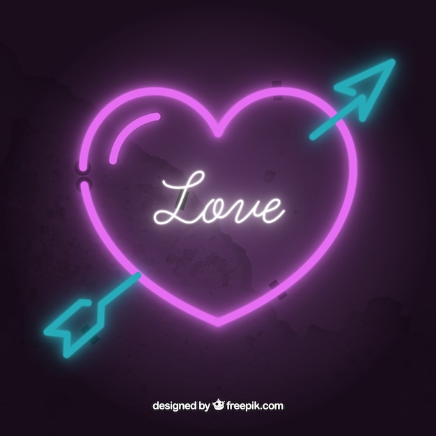 Бесплатное векторное изображение Неоновый фон сердце со стрелой