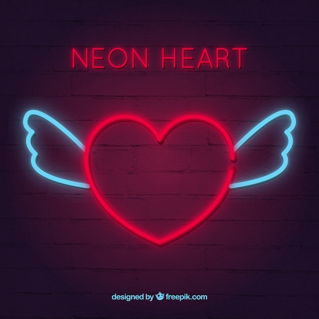 Free vector neon heart background with wings