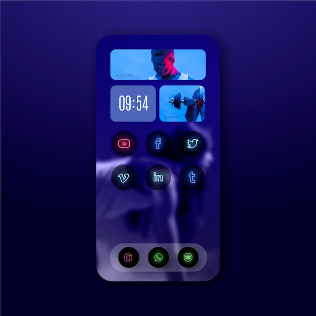 Free vector neon home screen template for smartphone