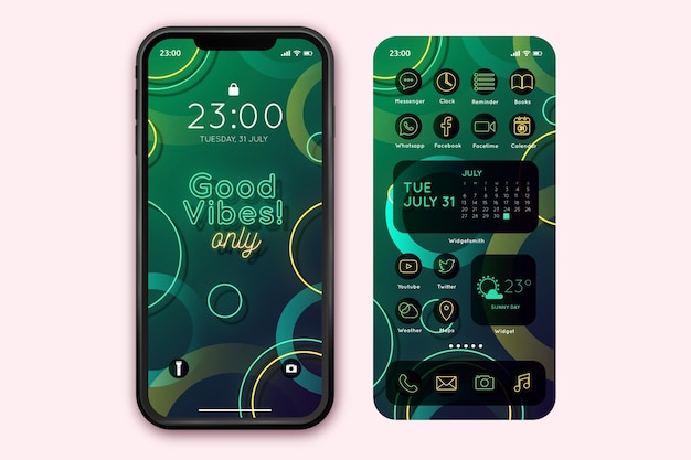 Free vector neon home screen template for smartphone