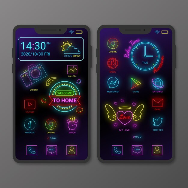 スマートフォン用ネオンホーム画面テンプレート