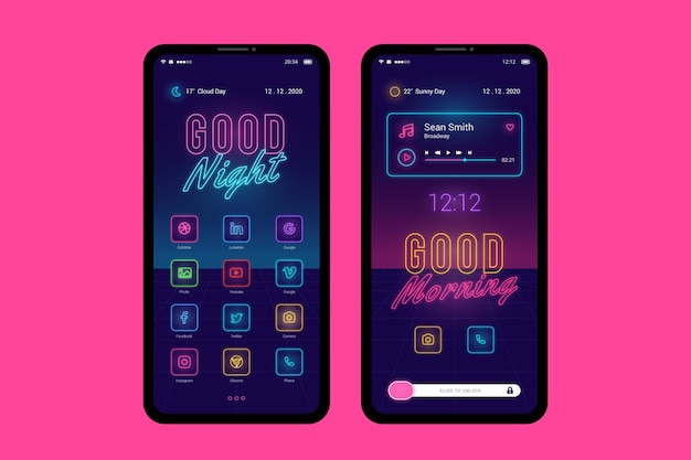 Neon home screen theme for smartphone